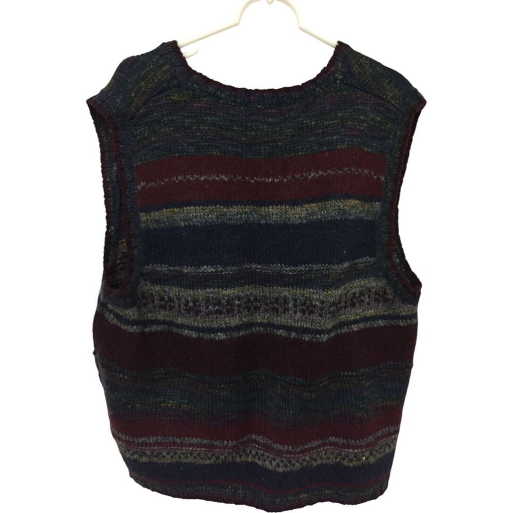 St. John Bay Full Zip Vest Sweater Mens XL Multicolor Stripe Knit Sleeveless Vtg - Picture 2 of 7